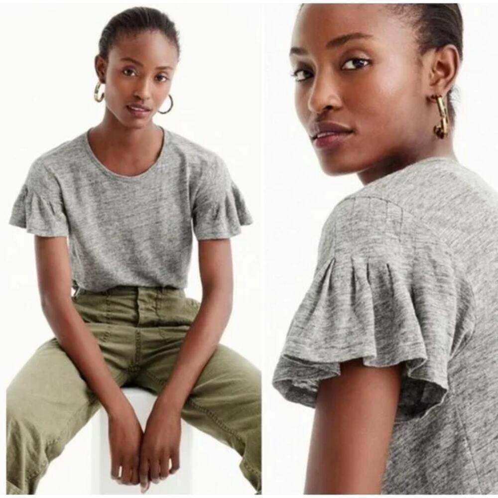 2/$30 J. Crew Pure Linen Flutter Sleeve T-Shirt Gray G6049 Size S